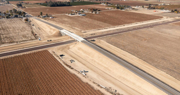 Photo features Adams Avenue Grade Separation structure in Fresno County. (Courtesy of CHSRA)