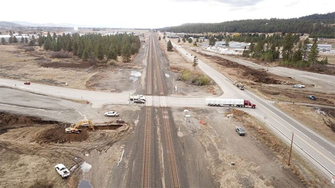 A rail crossing in Post Falls, Idaho.